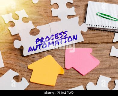 Conceptual display Process Automation. Business showcase Transformation Streamlined Robotic To avoid Redundancy Building An Unfinished White Jigsaw Stock Photo