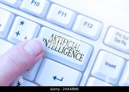 Text showing inspiration Artificial Intelligence. Word Written on Machine copy Cognitive function like Problem Solving Transcribing Online Voice Stock Photo