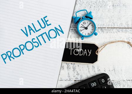 Sign displaying Value Proposition. Concept meaning service make company or product attractive to customers Listing Item Price And Tagging Piece For Stock Photo