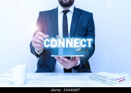 Writing displaying text Connect. Word Written on Being together Contact Associate Relate Networking communicate Presenting Communication Technology Stock Photo