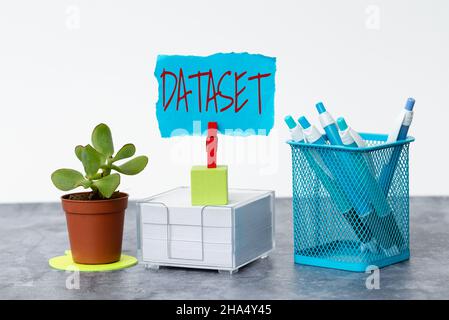 Conceptual caption Dataset. Business concept collection of numbers or values that relate to a particular subject Tidy Workspace Setup Writing Desk Stock Photo