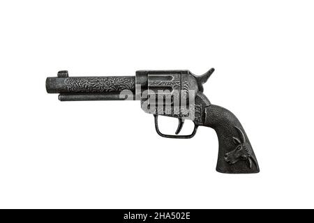 Old black revolver gun isolated on white background with clipping path Stock Photo