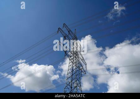 germany,bavaria,lower bavaria,landshut,power pole,high voltage line Stock Photo