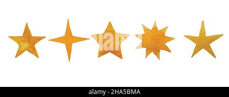 Set Simple Golden Star Watercolor Illustration Simple Golden Star Watercolor Illustration Stock Vector