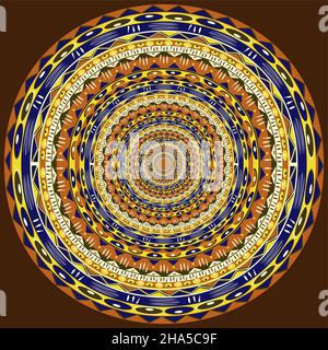 African mandala print fabric, tribal ethnic ornament adinkra symbols pattern. Handmade geometric elements design ornament, colorful Afro textile Stock Vector