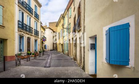 village center in fleury d'aude. Stock Photo