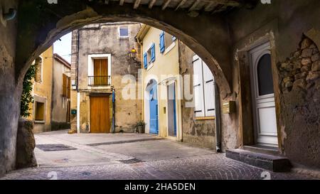 village center in fleury d'aude. Stock Photo