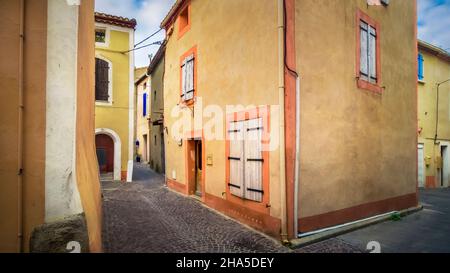 village center in fleury d'aude. Stock Photo