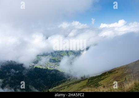 austria,kleinwalsertal,view of riezlern,from the fellhorn / kanzelwand hiking trail. Stock Photo