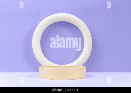 empty circle frame for object presentation or text against light purple background Stock Photo