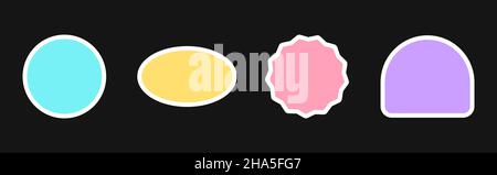 Set of 4 stickers and patches with copy space in retro pop style colorful pastel colors with a stroke. Simple isolated vector shapes for promo, packag Stock Vector