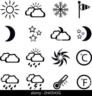 Set of black weather icons, vector illustration Stock Vector