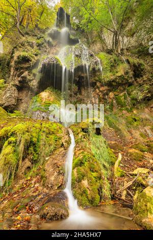bad urach waterfall in autumn,swabian alb,baden-wuerttemberg,germany Stock Photo
