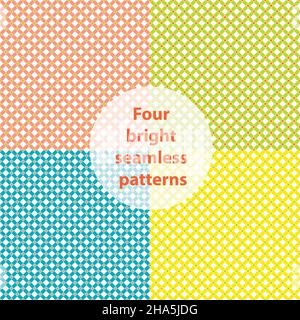 Four bright seamless patterns: pink, blue, green, yellow; vector illustration Stock Vector