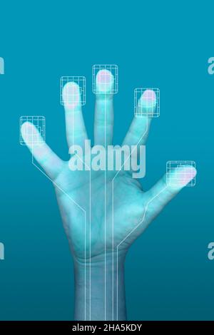 hand on the touch screen Stock Photo