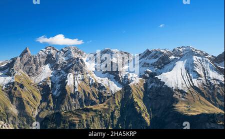 alpine mountain landscape with snow-capped mountains on a sunny autumn day. allgäu main ridge near oberstdorf. allgäu alps,bavaria,germany,europe Stock Photo