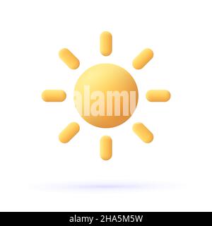 Yellow sun with rays, sun star. 3d vector icon. Cartoon minimal style. Summer, weather, nature, space concept. Stock Vector