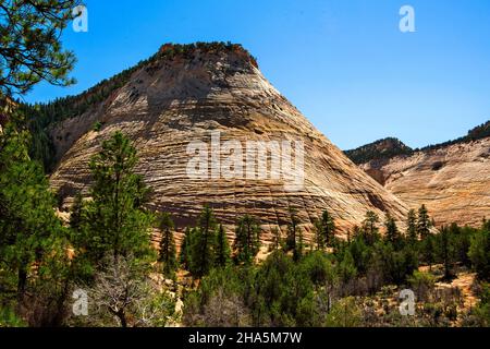 Checkerboard Mesa along the Mount Carmel Highway, Zion National Park, Utah Stock Photo
