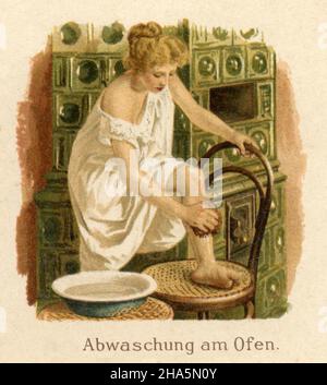 Water applications in nursing: washing up at the stove ,  (medicine book, 1905) Stock Photo