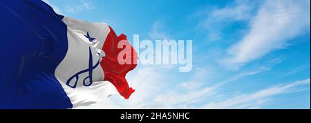flag of Marque CEMA, Chief of the Defence Staff, France at cloudy sky background on sunset, panoramic view. French travel and patriot concept. copy sp Stock Photo