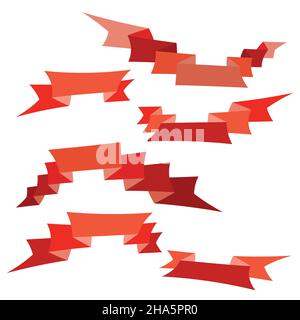 Set of red flat ribbons isolated on white background. Ribbon banner vector illustration Stock Vector