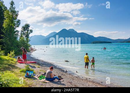 walchensee (lake walchen),beach in upper bavaria,bavaria,germany Stock Photo