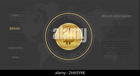 Bitcoin background, gold coin with world map vector Stock Vector