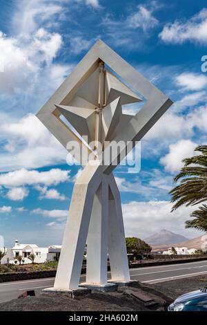 wind chimes in front of the fundacion cesar manrique,sculpture by césar manrique,spanish artist from lanzarote,1919-1992,lanzarote,canaries,canary islands,spain,europe Stock Photo
