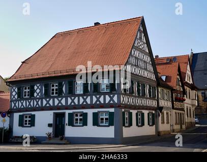 germany,bavaria,upper franconia,bamberg district,scheßlitz,half-timbered house,built in 1716,newly renovated