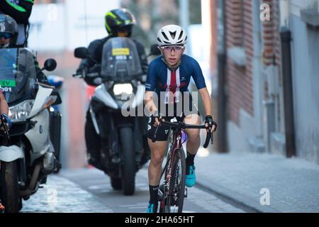 Kaia Schmid of Team USA and USA Cycling in the leading break during the 2021 UCI Junior Road Cycling World Championships.  Schmid would finish second. Stock Photo