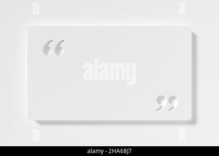 Empty, blank quotation mark speech bubble on white background, quote, speech or message template frame, 3D illustration Stock Photo