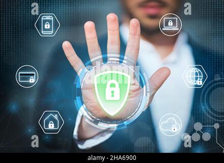 Cyber security and antivirus. Data, network and technology protection Stock Photo