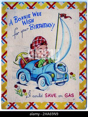 Retro design of a birthday card featurig a Scotsman - front, circa 1940 Stock Photo