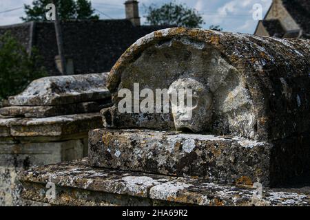 Stone skull detail on a bale tomb Stock Photo