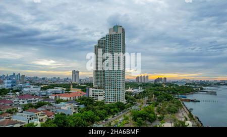 Aerial view of Ancol Beach, North Jakarta. JAKARTA - Indonesia. December 11, 2021 Stock Photo