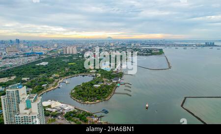 Aerial view of Ancol Beach, North Jakarta. JAKARTA - Indonesia. December 11, 2021 Stock Photo