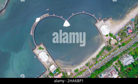 Aerial view of Ancol Beach, North Jakarta. JAKARTA - Indonesia. December 11, 2021 Stock Photo