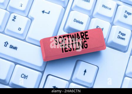 Sign displaying Software Testing. Word Written on investigation provide information about the quality of it Connecting With Online Friends, Making Stock Photo