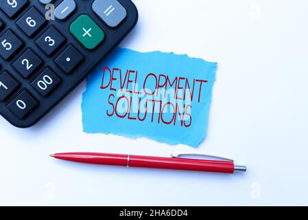 Text caption presenting Development Solutions. Word Written on Efficient Planning based on the Company needs Calculating Expenses Budgeting Ideas Math Stock Photo