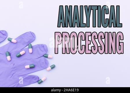 Text caption presenting Analytical Processing. Business overview easily View Write Reports Data Mining and Discovery Prescribed Medicine Vitamines And Stock Photo