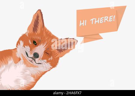Cute red fox portrait. Fox with large fluffy ears Stock Vector