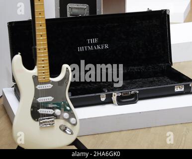 New York, USA. 10th Dec 2021. Vintage and storied guitars, iconic fashions, unique synthesizers, production equipment and rare cars from The Nile Rodgers Collection are on display at a press preview at Christie's on Friday, December 10, 2021 in New York City. Credit: UPI/Alamy Live News Stock Photo