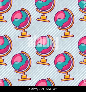 globe seamless pattern vector illustration in flat style Stock Vector