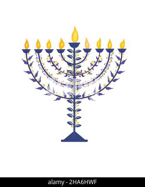 Jewish holiday Hanukah banner design with menorah and floral decoration, greeting card, celebration concept. vector illustration Stock Vector
