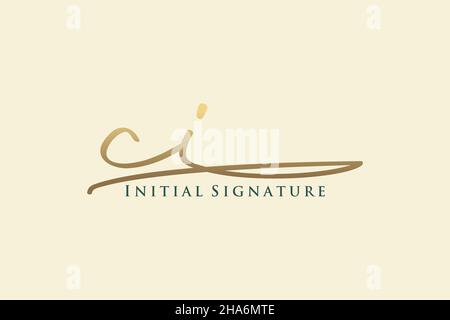CI Letter Signature Logo Template elegant design logo. Hand drawn Calligraphy lettering Vector illustration. Stock Vector