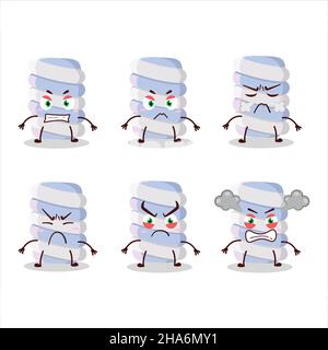Blue marshmallow twist cartoon character with various angry expressions. Vector illustration Stock Vector
