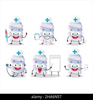 Doctor profession emoticon with blue marshmallow twist cartoon character. Vector illustration Stock Vector