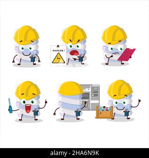Professional Lineman blue marshmallow twist cartoon character with tools. Vector illustration Stock Vector