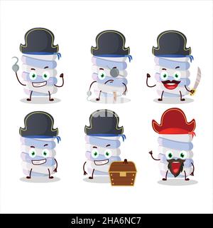 Cartoon character of blue marshmallow twist with various pirates emoticons. Vector illustration Stock Vector