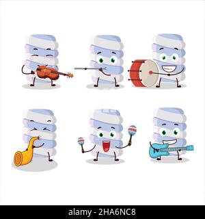 Cartoon character of blue marshmallow twist playing some musical instruments. Vector illustration Stock Vector